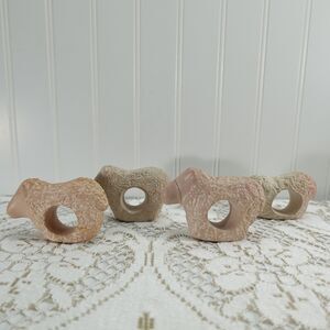 Set of 4 Stone Sheep Napkin Rings Hand Carved Rustic Farmhouse Easter Decor